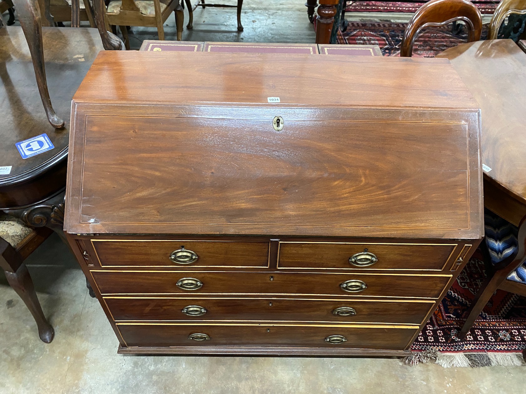 A George III mahogany bureau width 107cm, depth 53cm, height 96cm